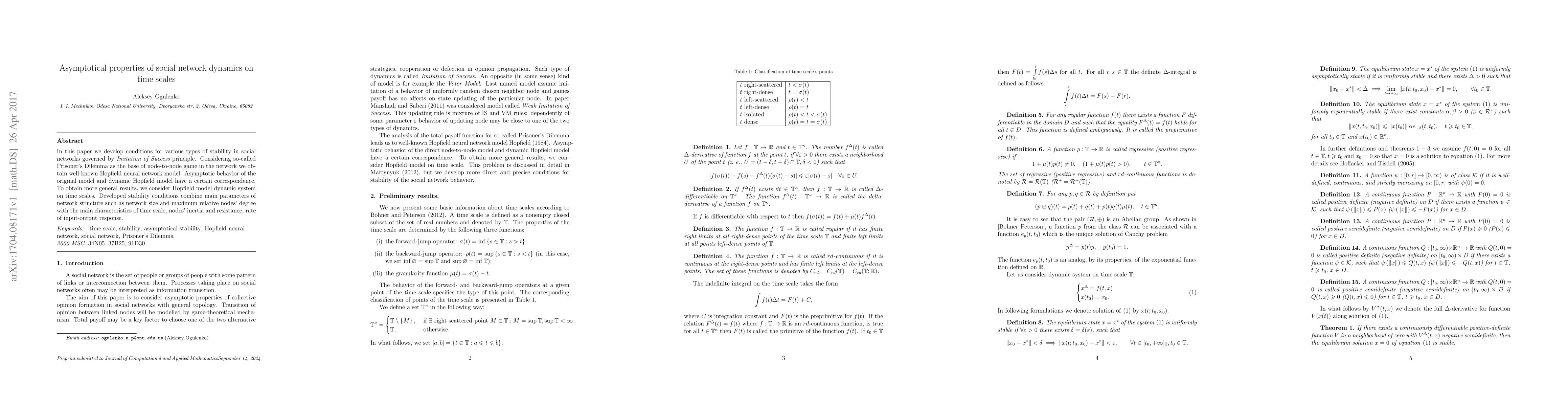 Thumbnail for Asymptotical properties of social network dynamics on time scales