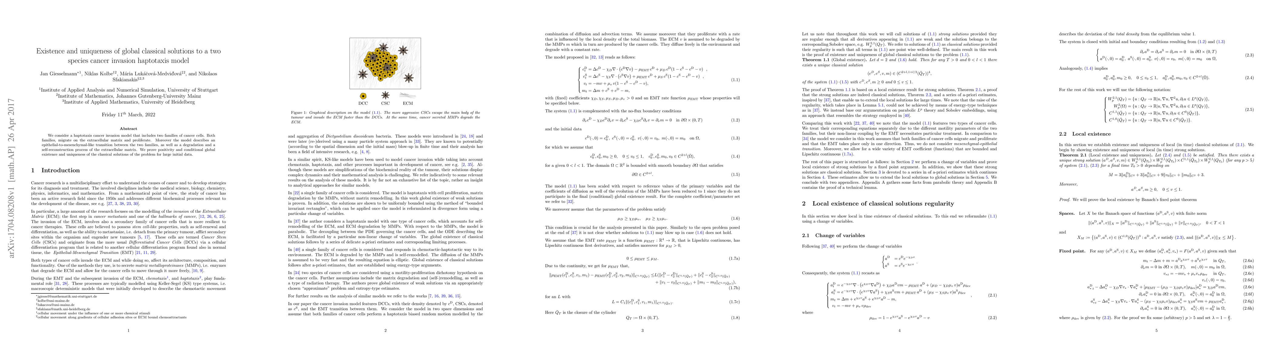 Thumbnail for Existence and uniqueness of global classical solutions to a two species
  cancer invasion haptotaxis model
