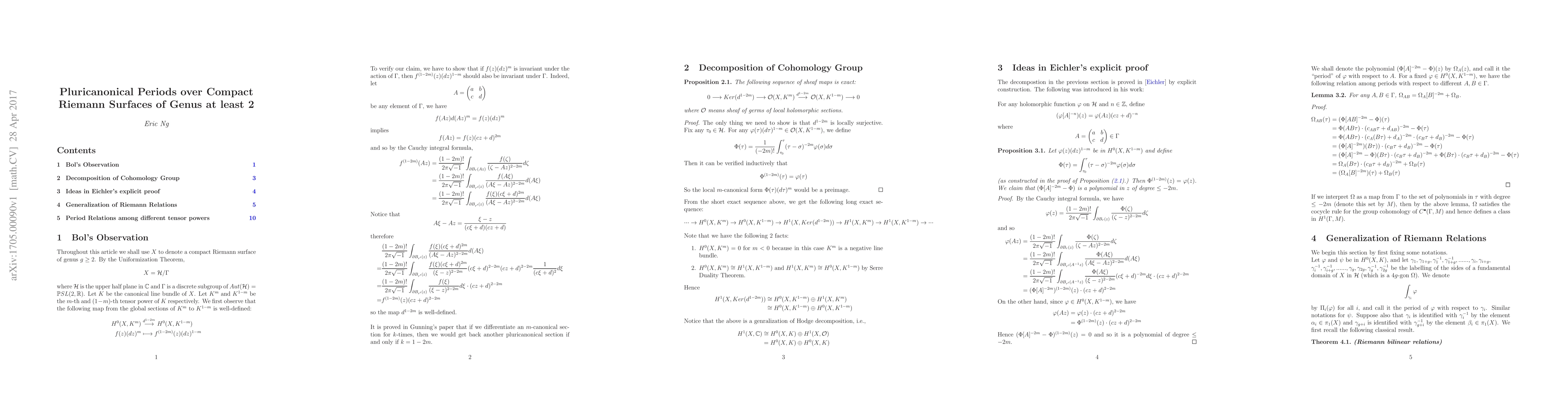 Thumbnail for Pluricanonical Periods over Compact Riemann Surfaces of Genus at least 2