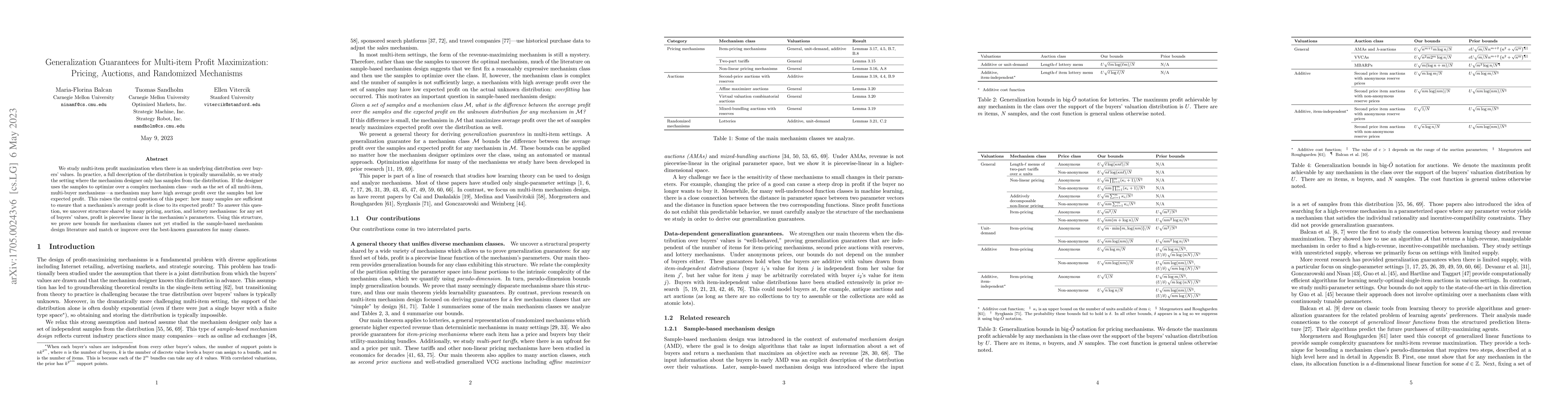 Thumbnail for Generalization Guarantees for Multi-item Profit Maximization: Pricing,
  Auctions, and Randomized Mechanisms