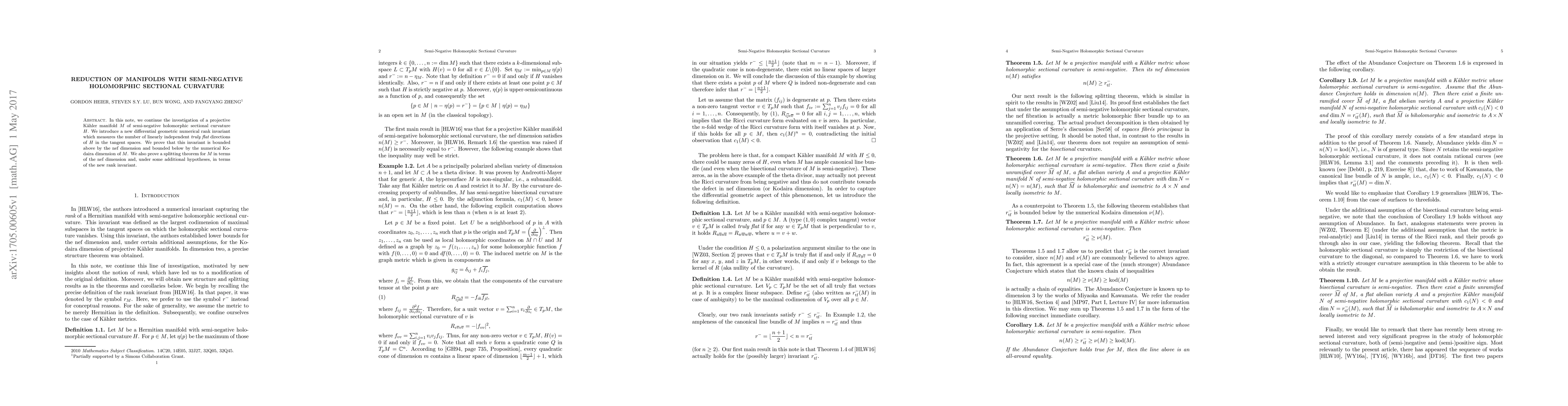 Thumbnail for Reduction of manifolds with semi-negative holomorphic sectional
  curvature