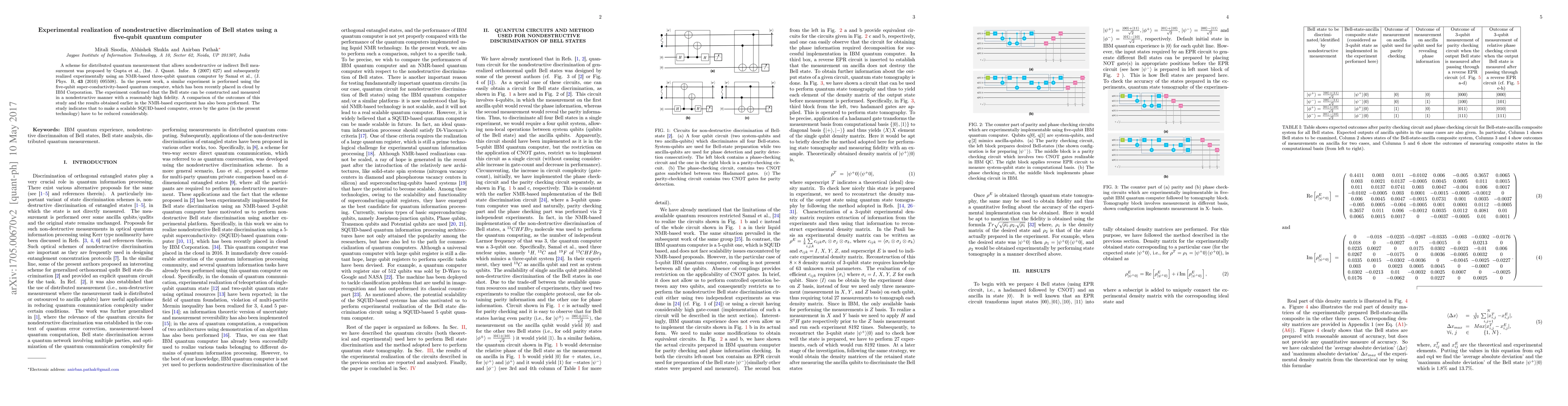 Thumbnail for Experimental realization of nondestructive discrimination of Bell states
  using a five-qubit quantum computer