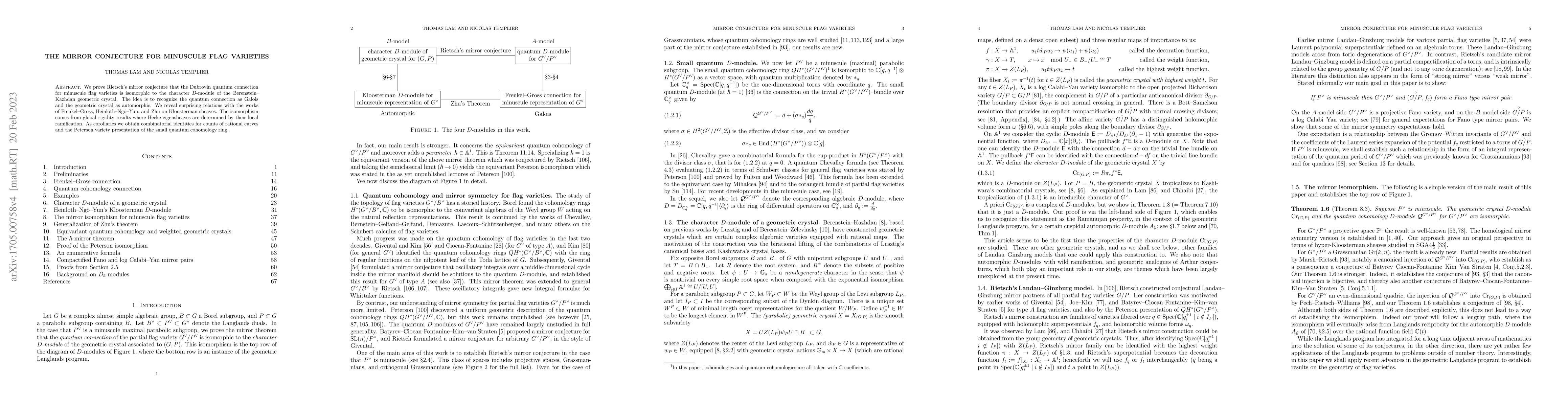 Thumbnail for The mirror conjecture for minuscule flag varieties