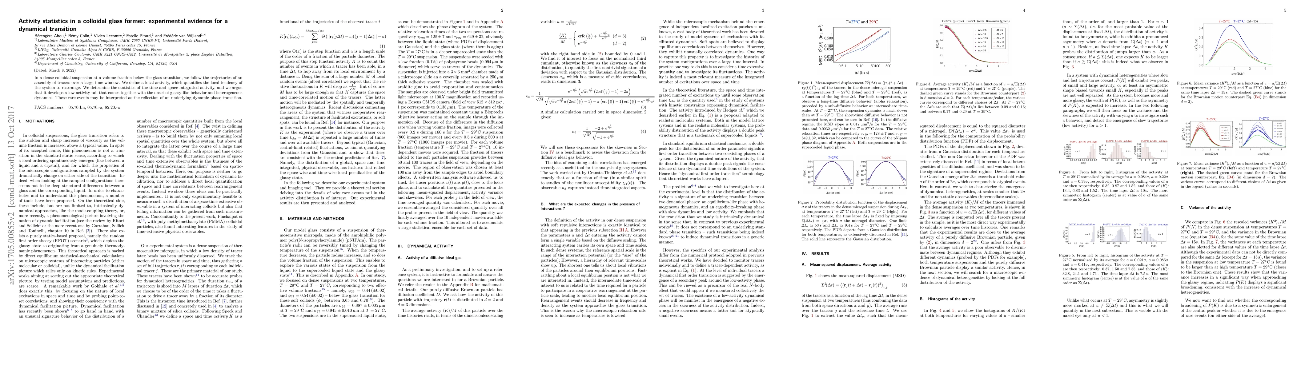 Thumbnail for Activity statistics in a colloidal glass former: experimental evidence
  for a dynamical transition