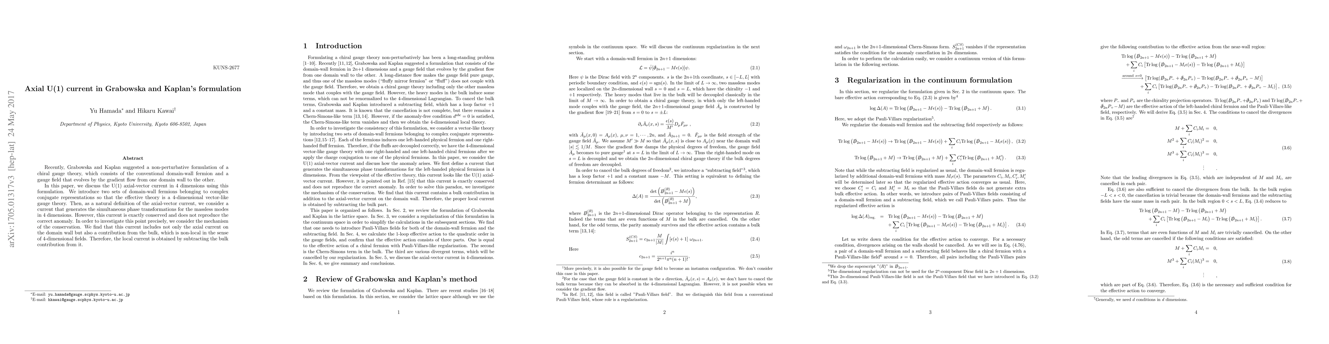 Thumbnail for Axial U(1) current in Grabowska and Kaplan's formulation