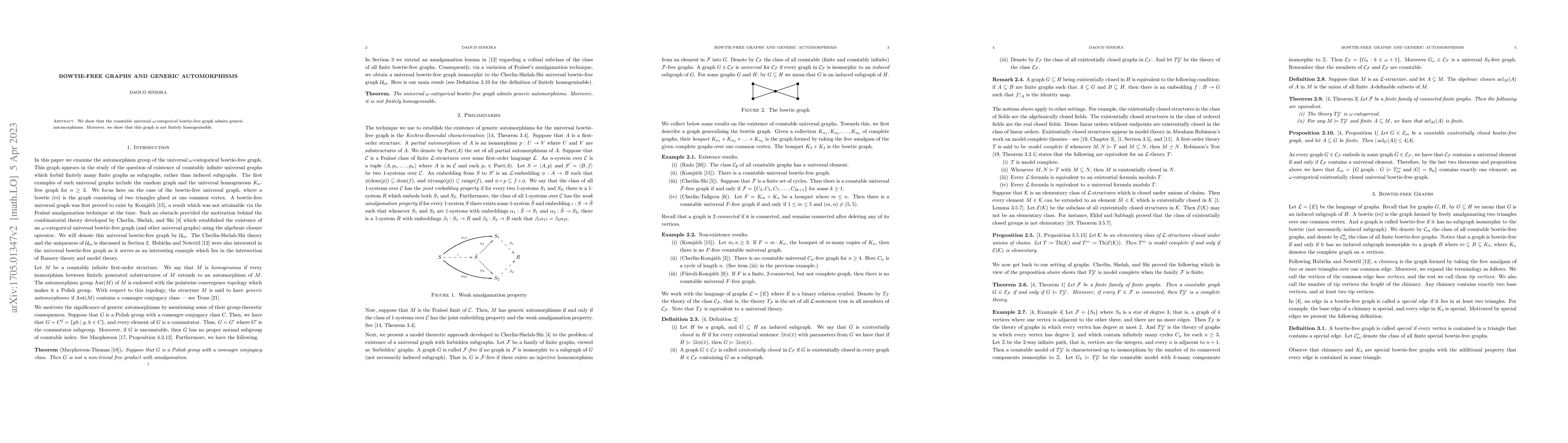 Thumbnail for Bowtie-free graphs and generic automorphisms