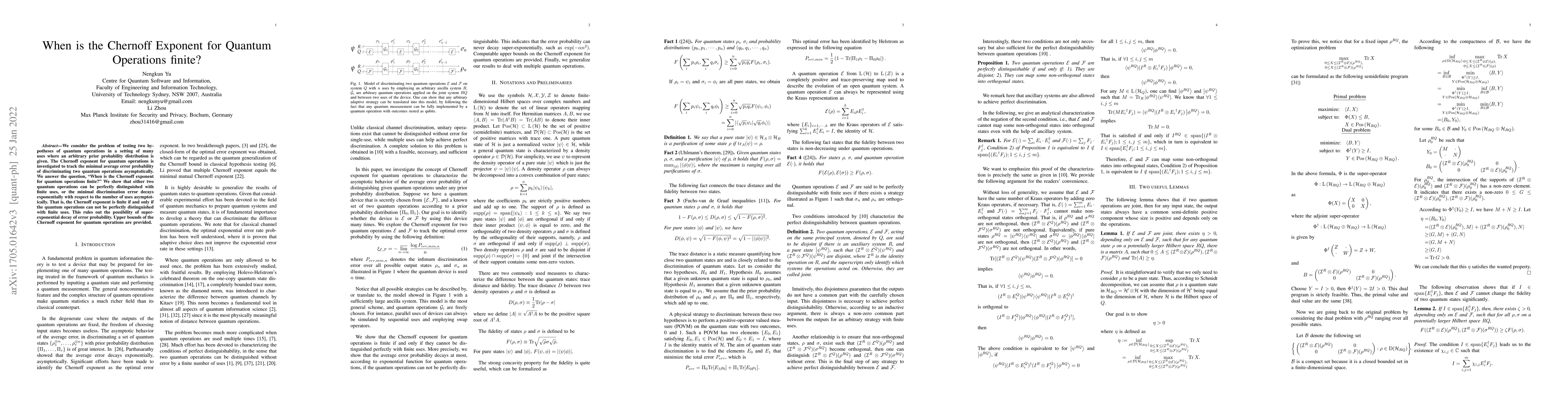 Thumbnail for When is the Chernoff Exponent for Quantum Operations finite?
