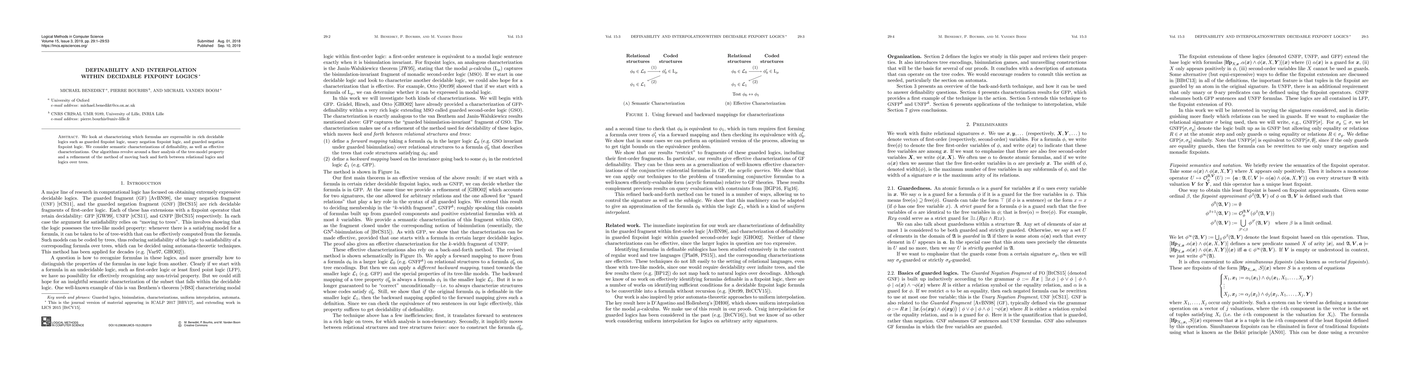 Thumbnail for Definability and Interpolation within Decidable Fixpoint Logics