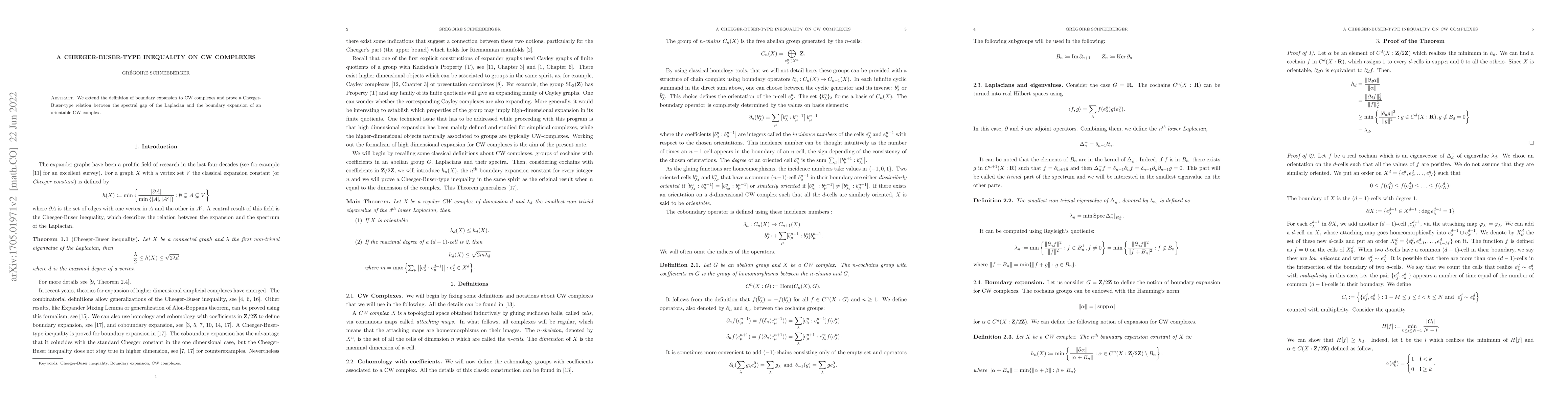 Thumbnail for A Cheeger-Buser-Type inequality on CW complexes