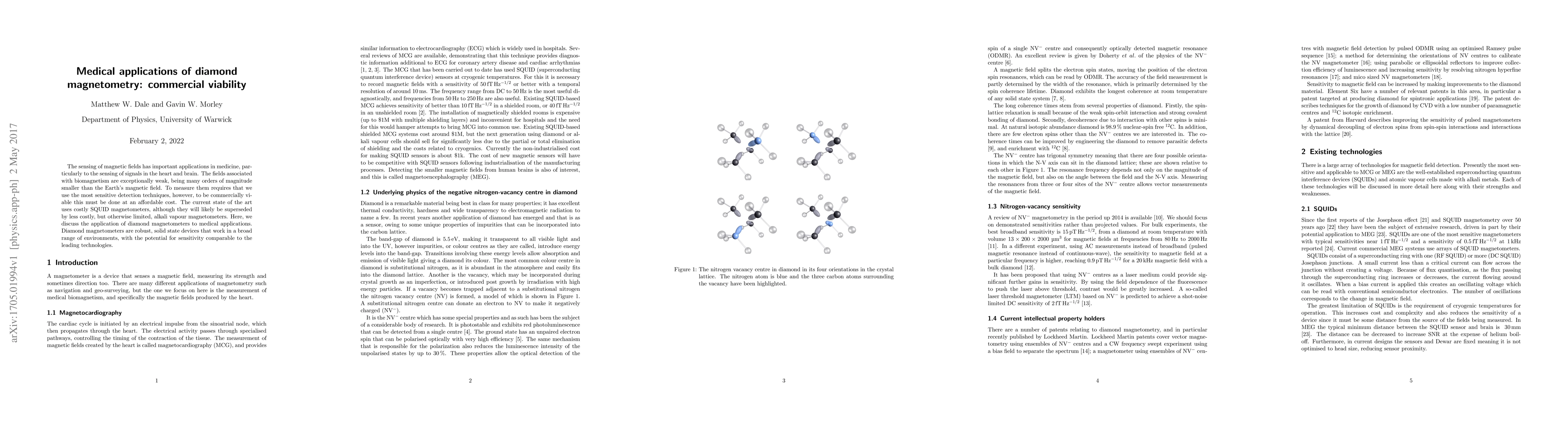 Thumbnail for Medical applications of diamond magnetometry: commercial viability