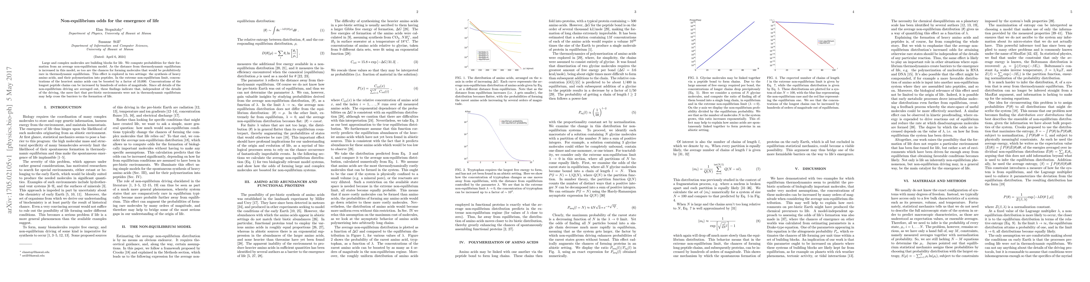 Thumbnail for Non-equilibrium odds for the emergence of life