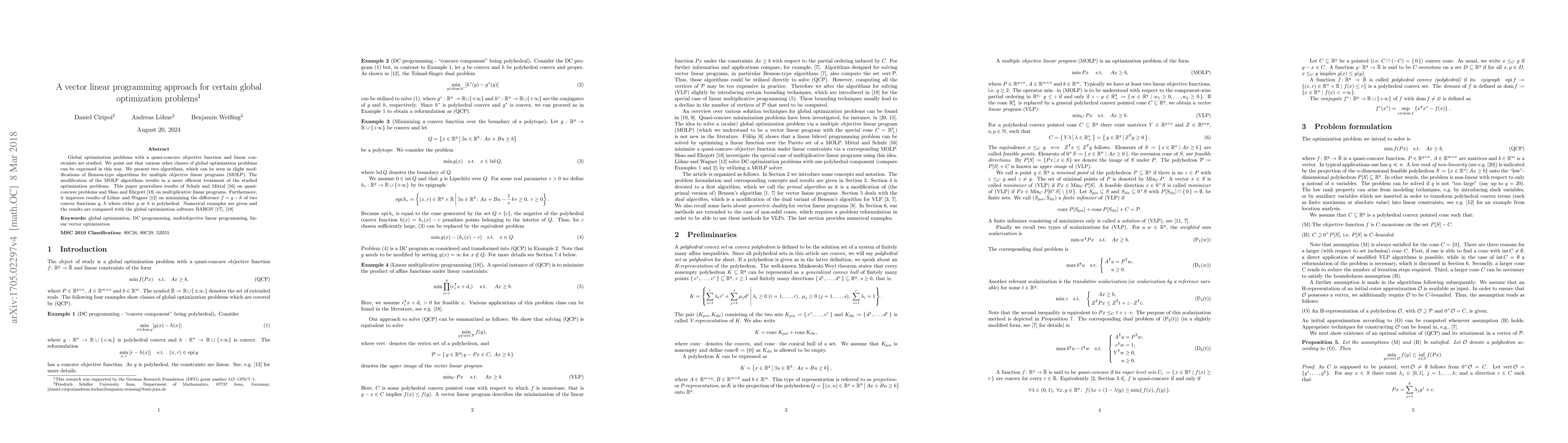 Thumbnail for A vector linear programming approach for certain global optimization
  problems