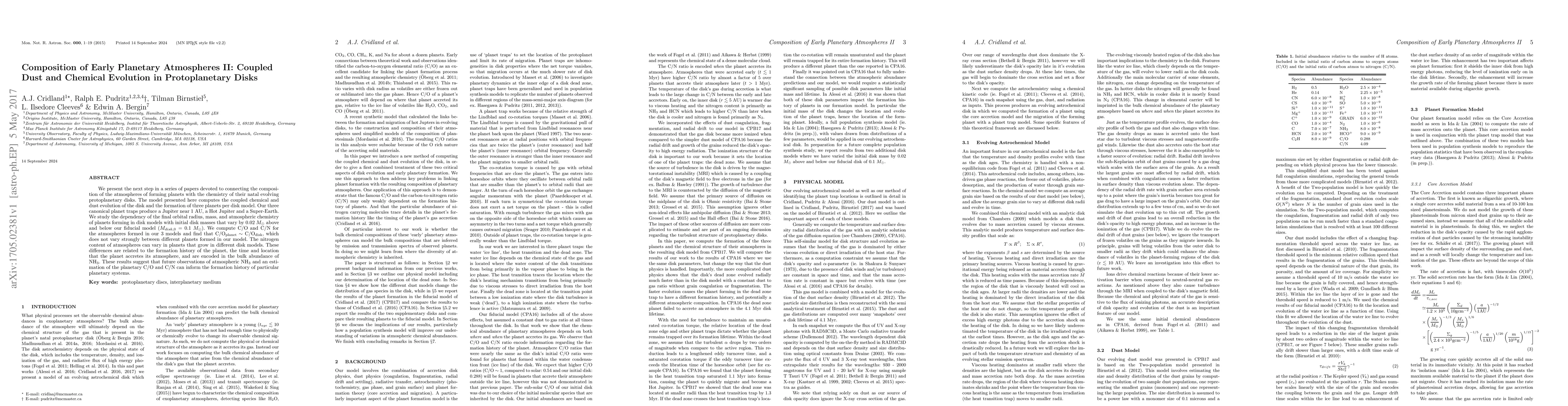Thumbnail for Composition of Early Planetary Atmospheres II: Coupled Dust and Chemical
  Evolution in Protoplanetary Disks