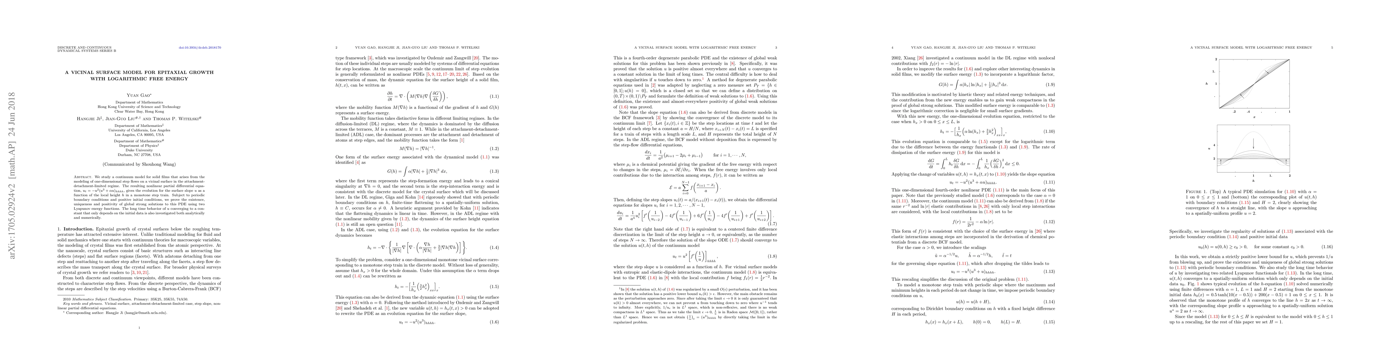 Thumbnail for A vicinal surface model for epitaxial growth with logarithmic free
  energy