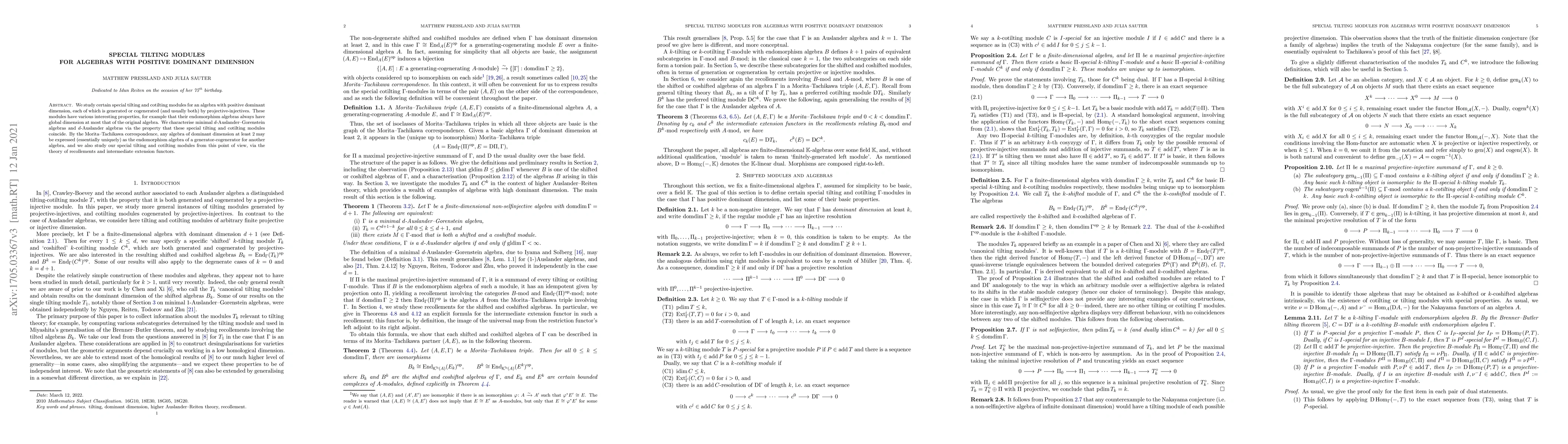 Thumbnail for Special tilting modules for algebras with positive dominant dimension