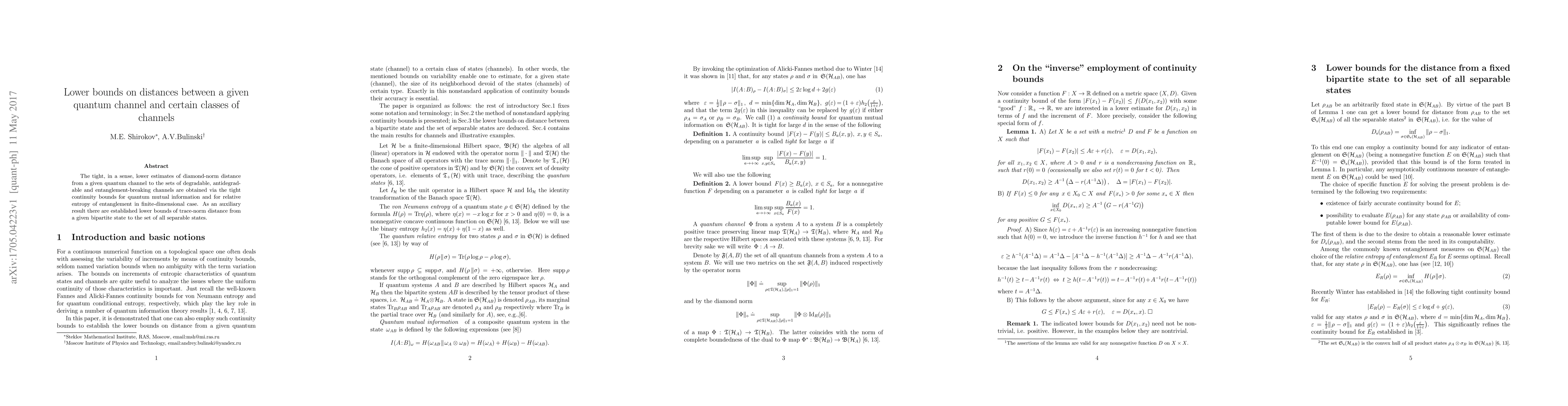 Thumbnail for Lower bounds on distances between a given quantum channel and certain
  classes of channels