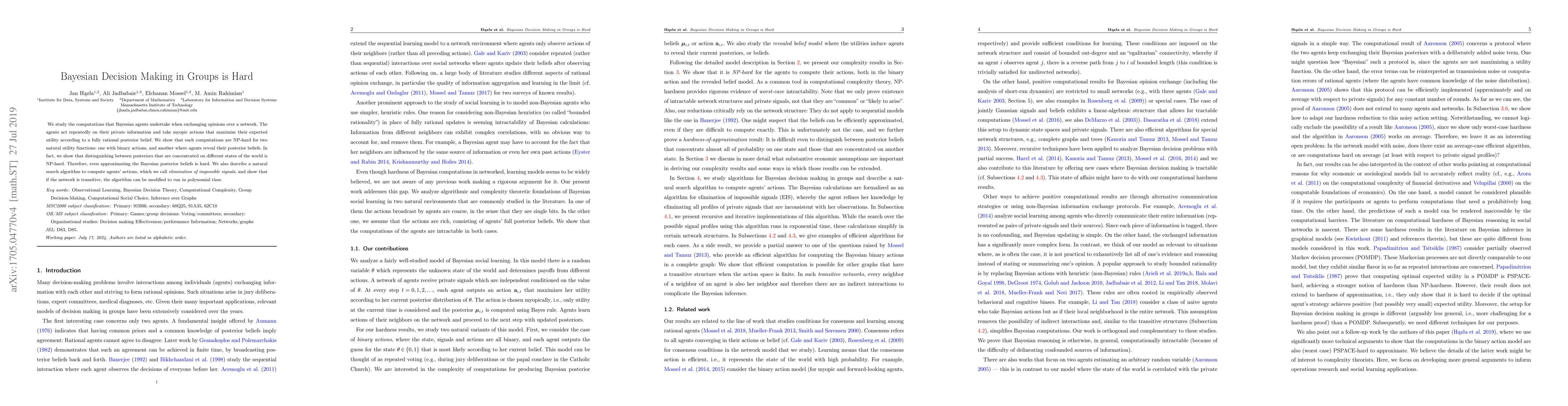 Thumbnail for Bayesian Decision Making in Groups is Hard