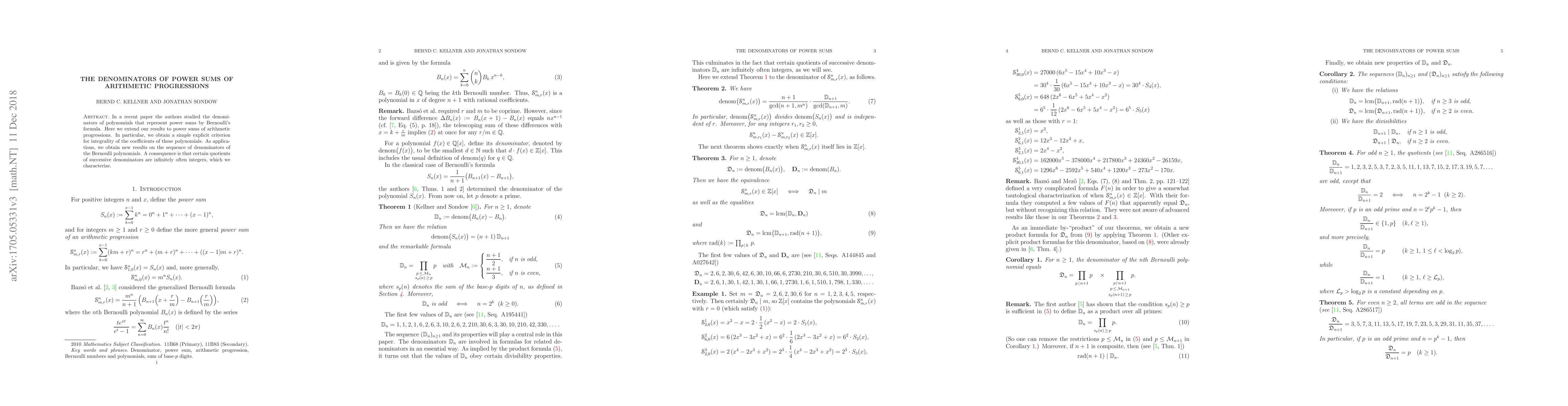 Thumbnail for The denominators of power sums of arithmetic progressions