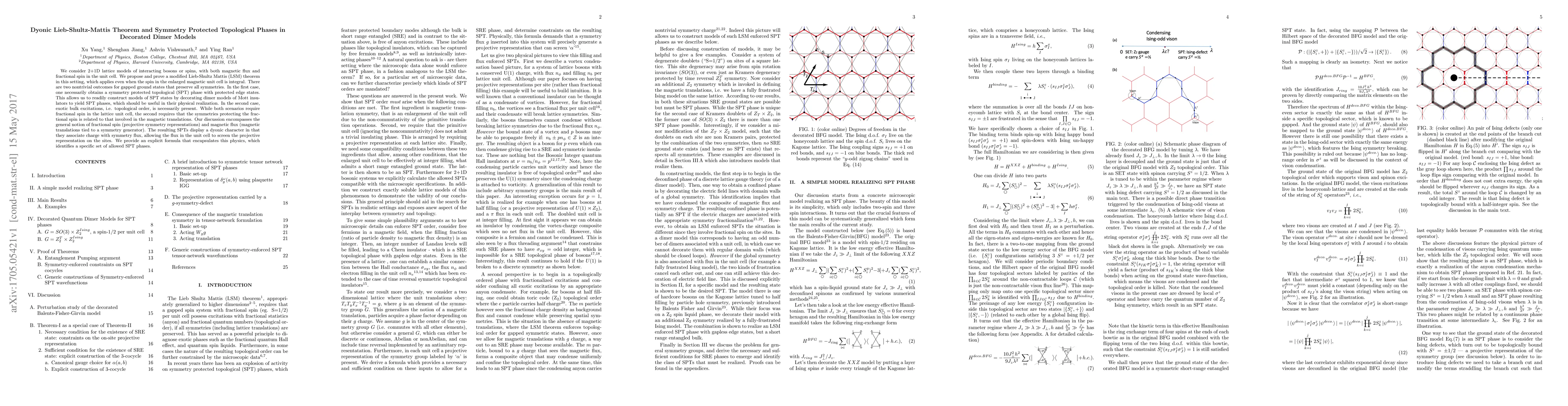 Thumbnail for Dyonic Lieb-Shultz-Mattis Theorem and Symmetry Protected Topological
  Phases in Decorated Dimer Models