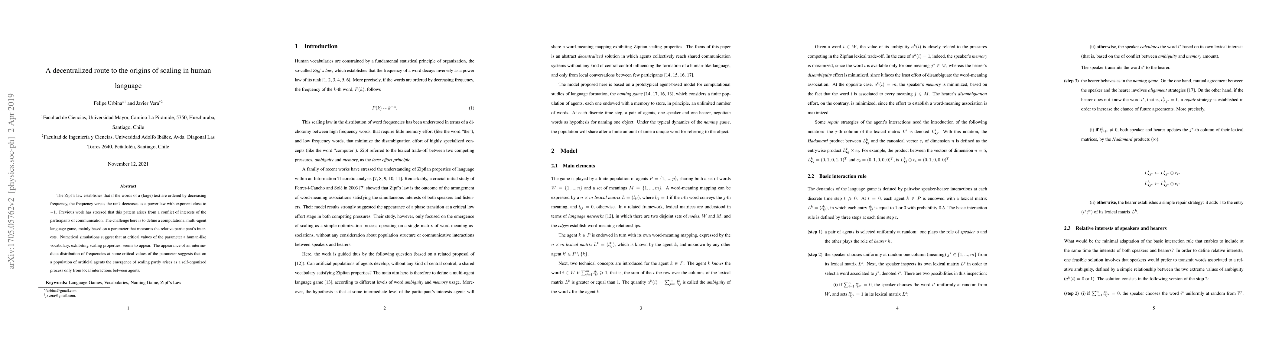 Thumbnail for A decentralized route to the origins of scaling in human language