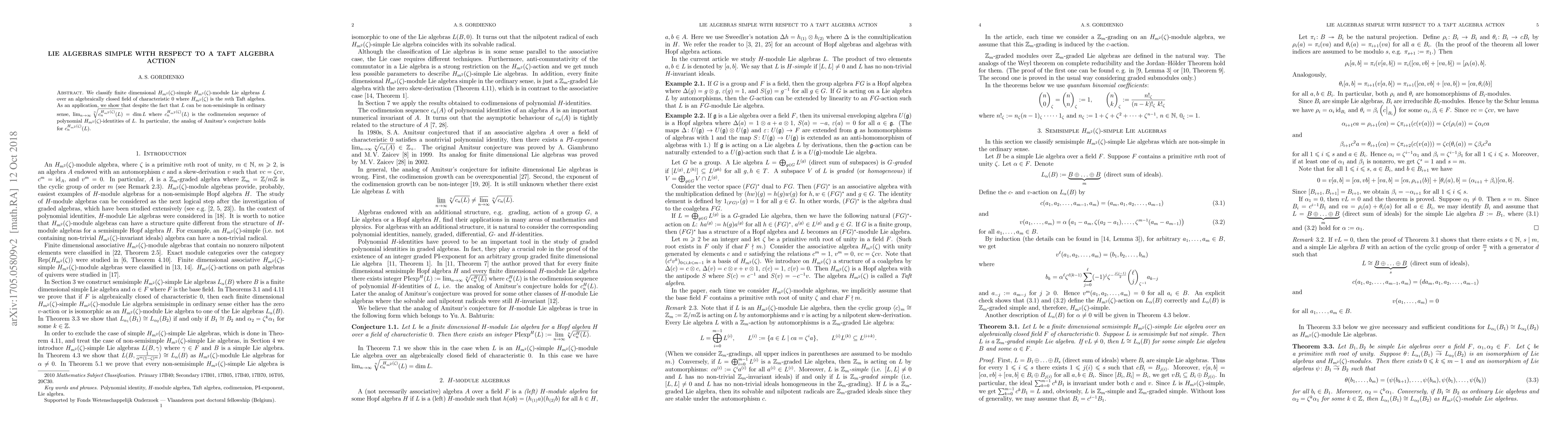 Thumbnail for Lie algebras simple with respect to a Taft algebra action