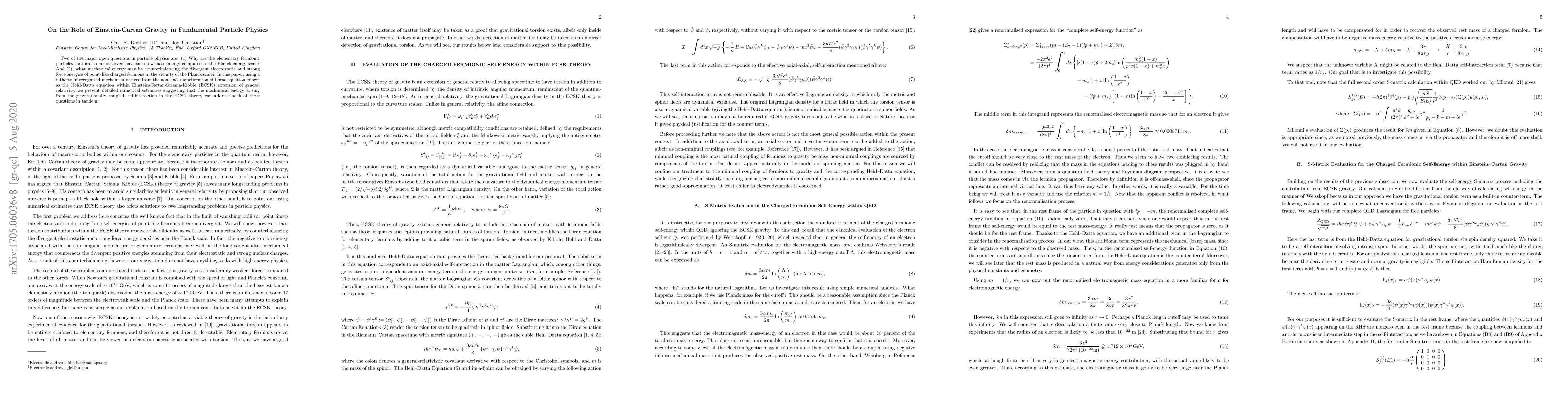 Thumbnail for On the Role of Einstein-Cartan Gravity in Fundamental Particle Physics