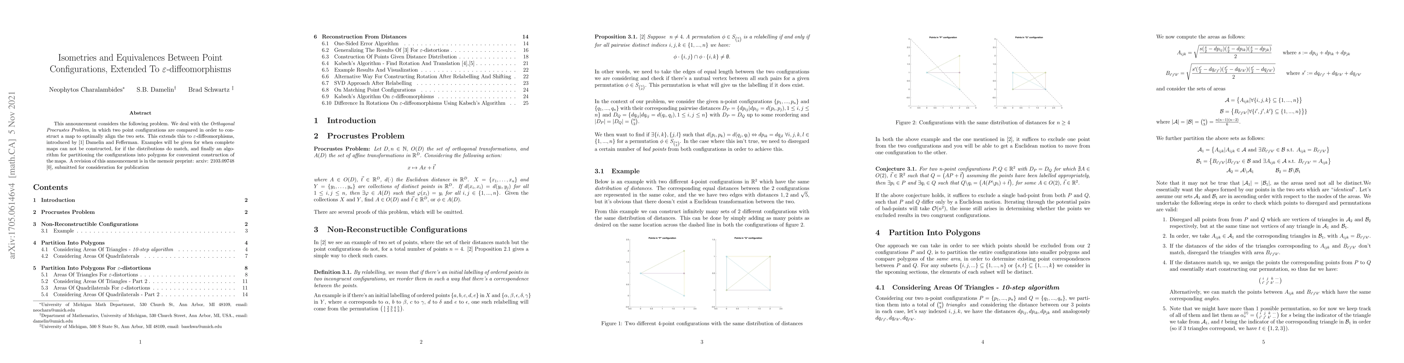 Thumbnail for Isometries and Equivalences Between Point Configurations, Extended To
  $\varepsilon$-diffeomorphisms