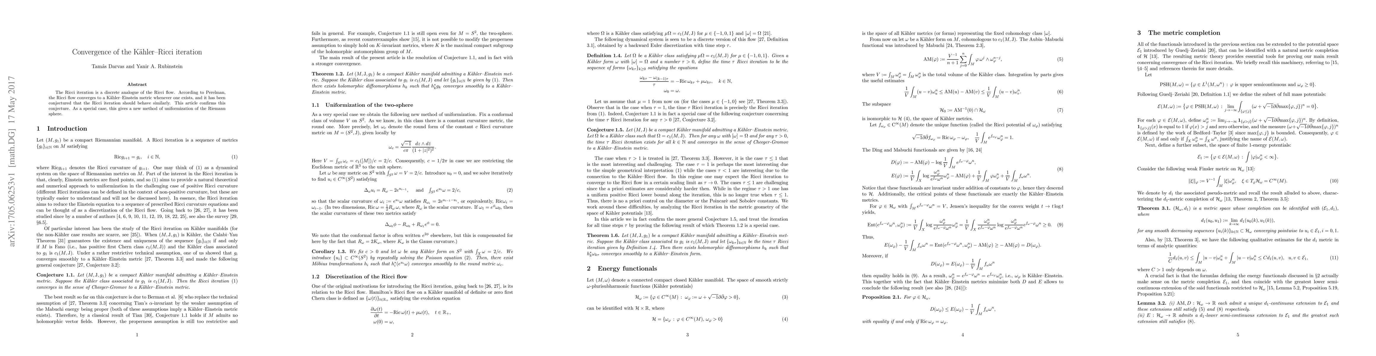 Thumbnail for Convergence of the K\"ahler-Ricci iteration