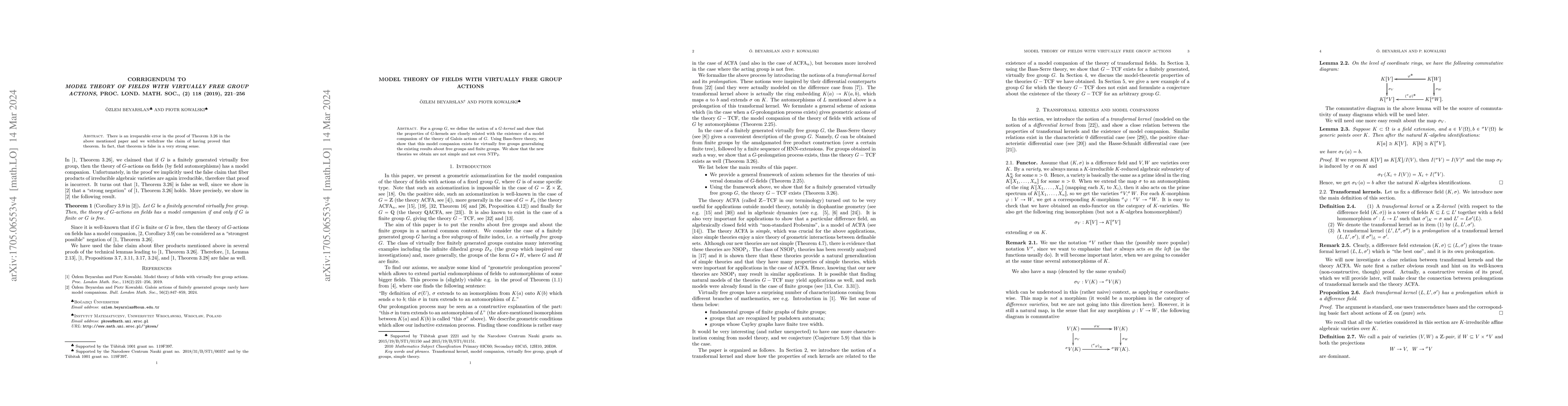Thumbnail for Corrigendum to "Model Theory of Fields with Virtually Free Group
  Actions"
