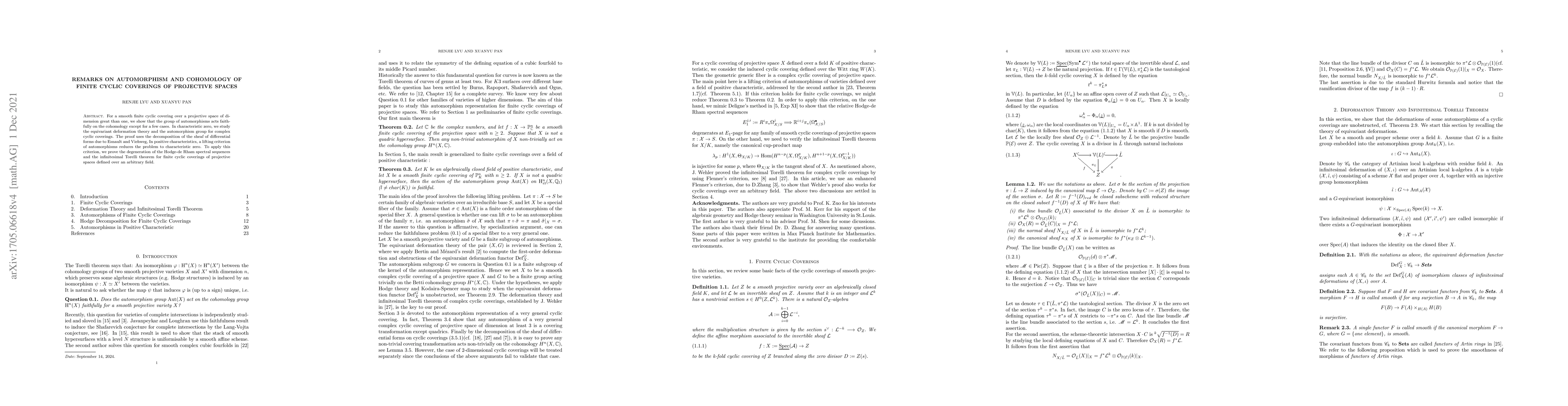 Thumbnail for Remarks on Automorphism and Cohomology of Cyclic Coverings