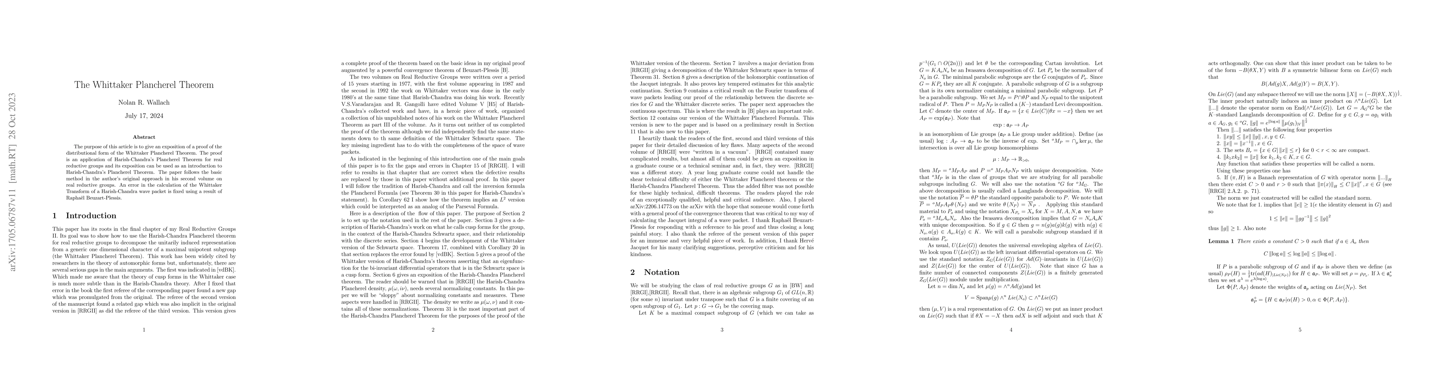 Thumbnail for On the Whittaker Plancherel Theorem for Real Reductive Groups