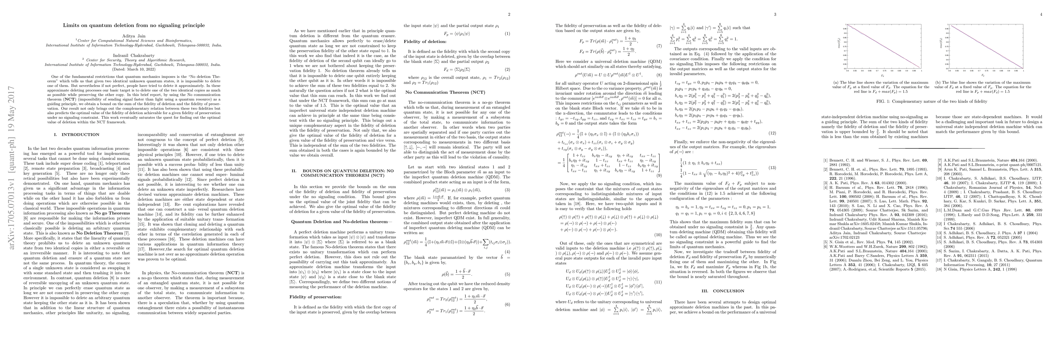 Thumbnail for Limits on quantum deletion from no signaling principle