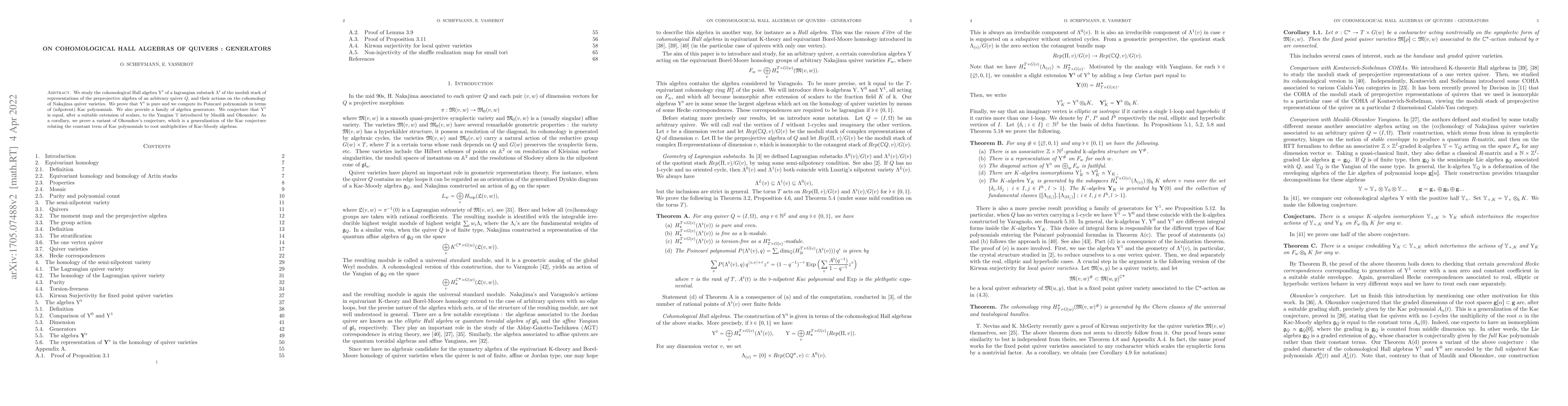 Thumbnail for On cohomological Hall algebras of quivers : generators