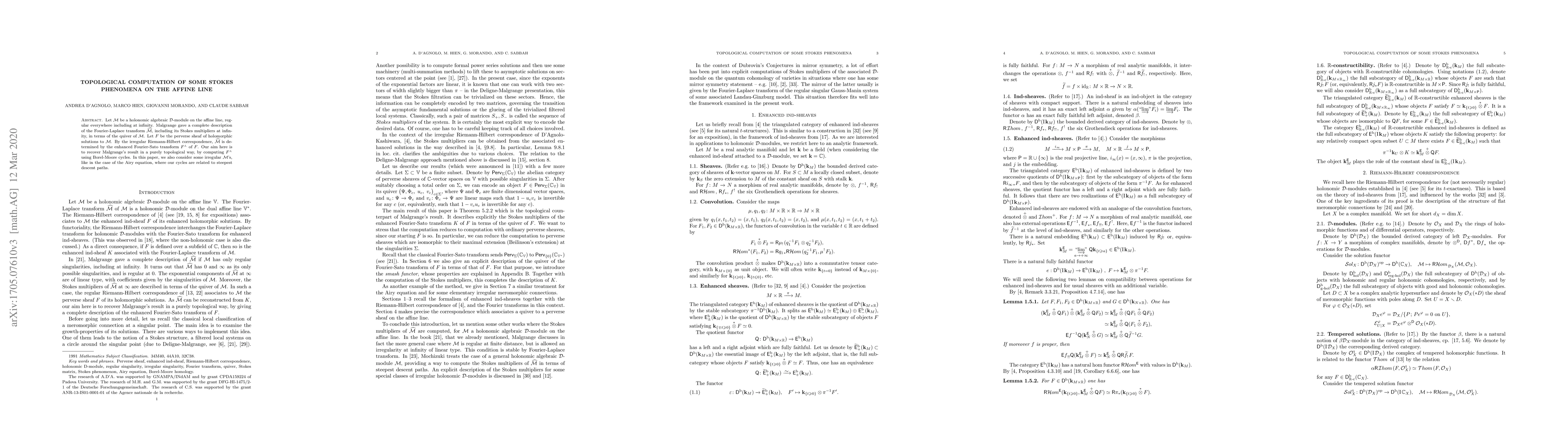 Thumbnail for Topological computation of some Stokes phenomena on the affine line
