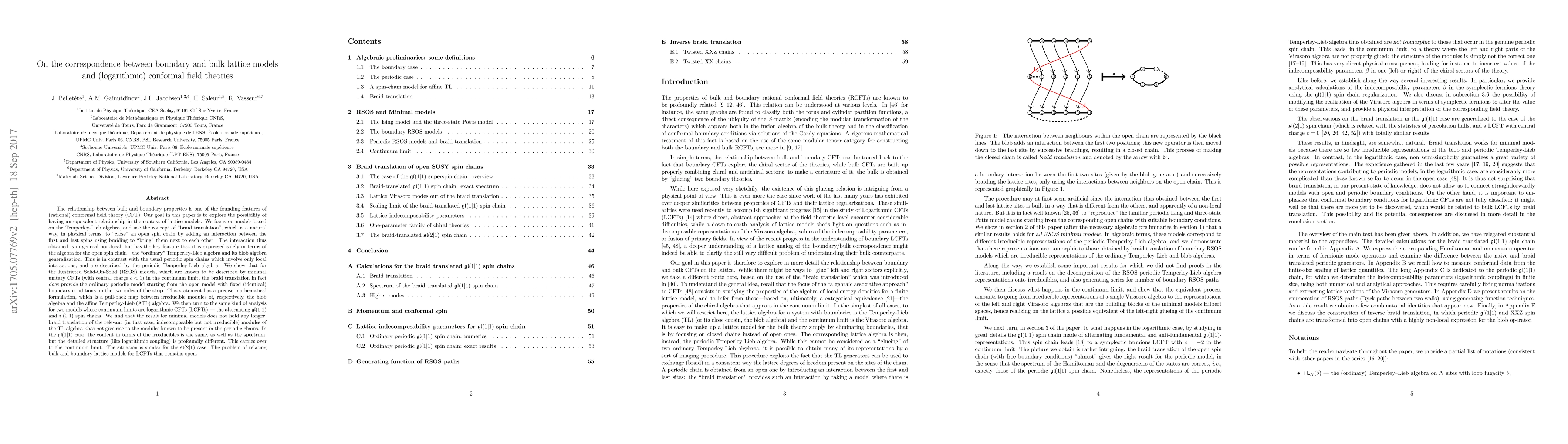 Thumbnail for On the correspondence between boundary and bulk lattice models and
  (logarithmic) conformal field theories