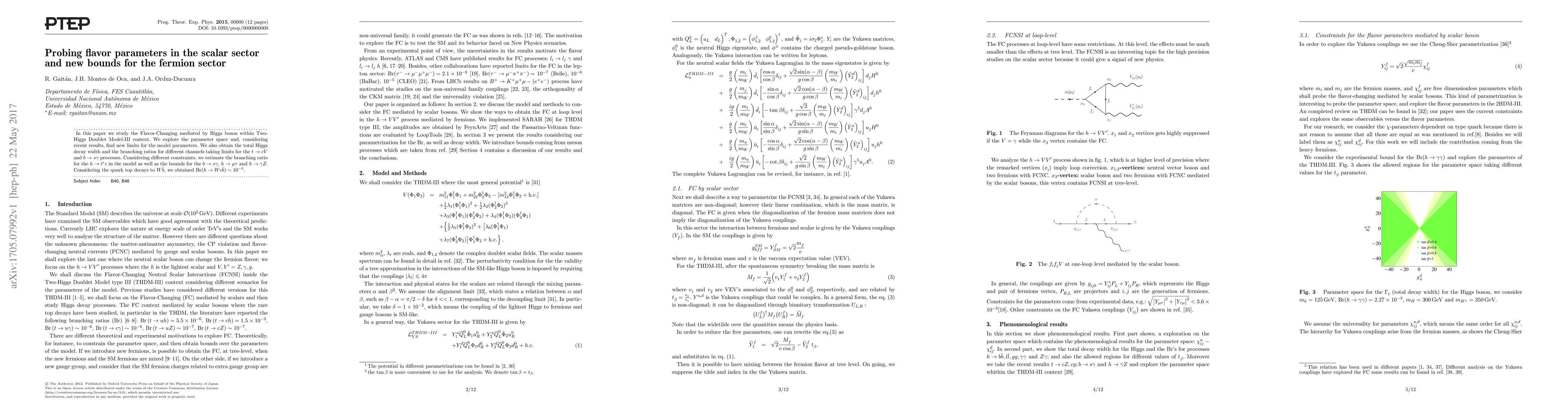 Thumbnail for Probing flavor parameters in the scalar sector and new bounds for the
  fermion sector