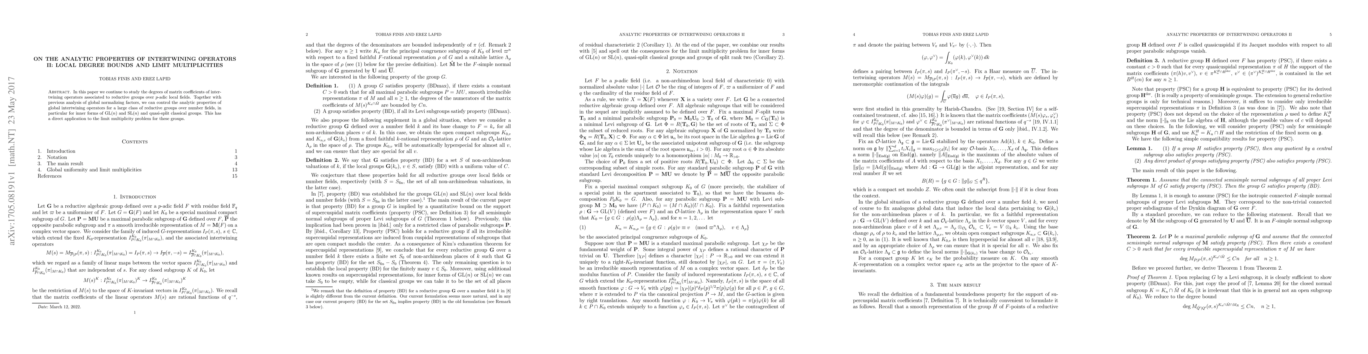 Thumbnail for On the analytic properties of intertwining operators II: local degree
  bounds and limit multiplicities