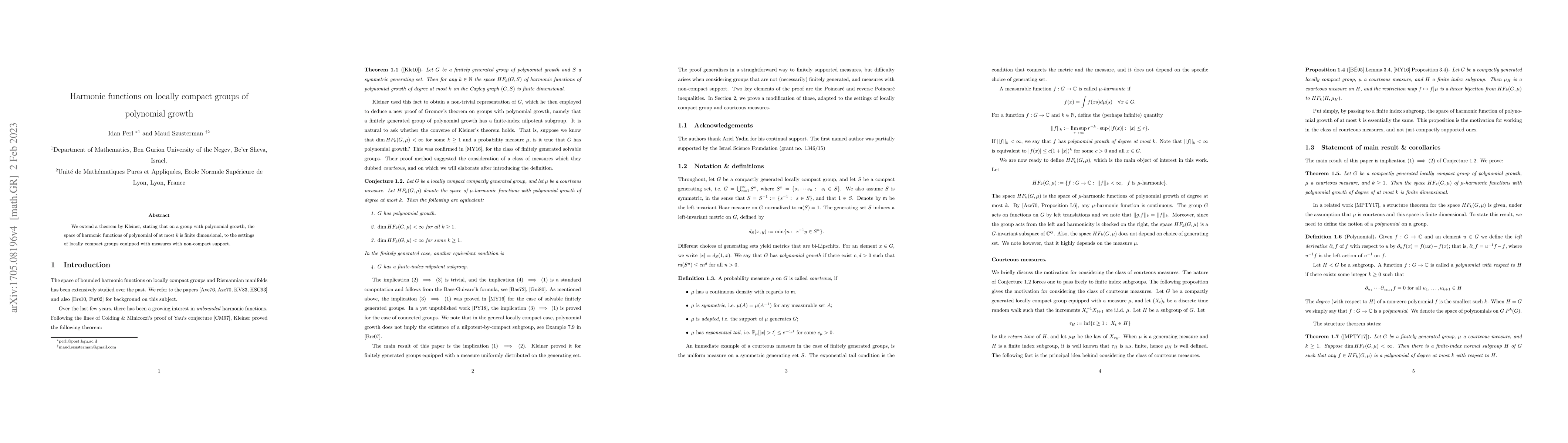 Thumbnail for Harmonic functions on locally compact groups of polynomial growth