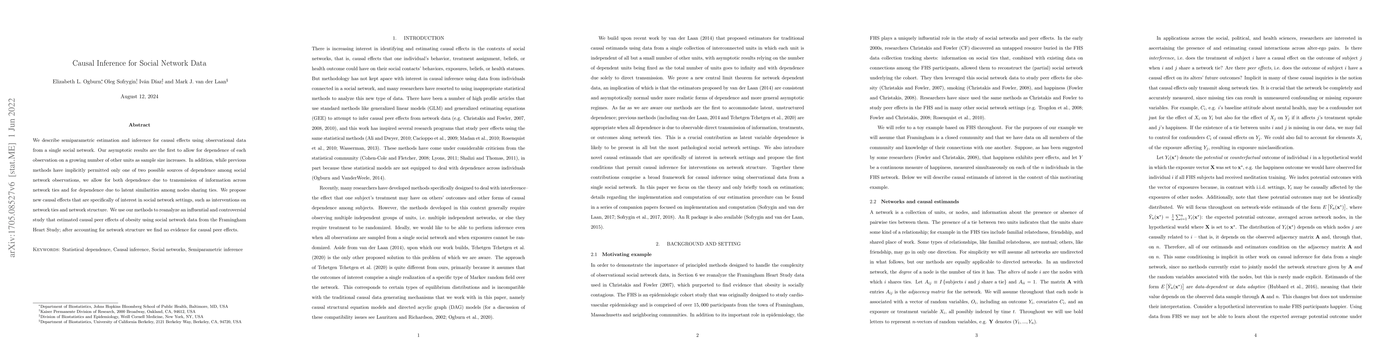 Thumbnail for Causal inference for social network data