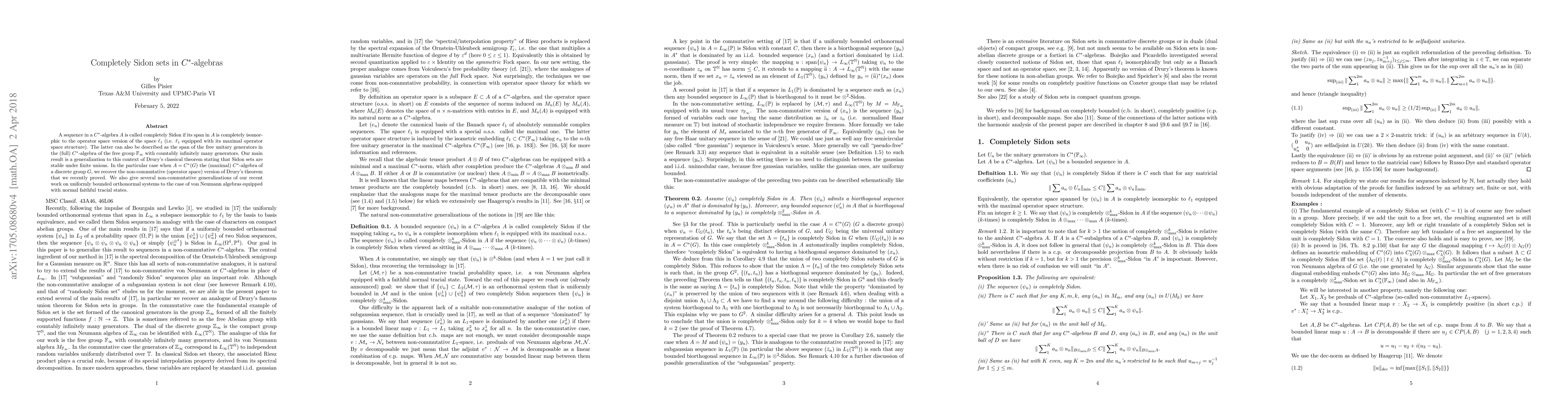 Thumbnail for Completely Sidon sets in $C^*$-algebras (New title)