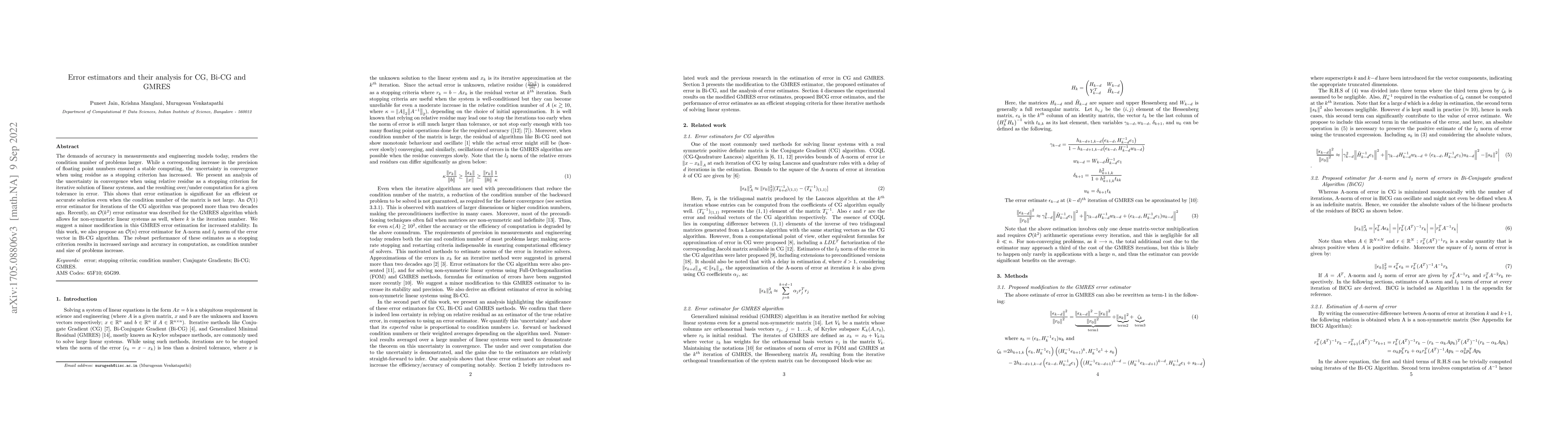 Thumbnail for Error estimators and their analysis for CG, Bi-CG and GMRES