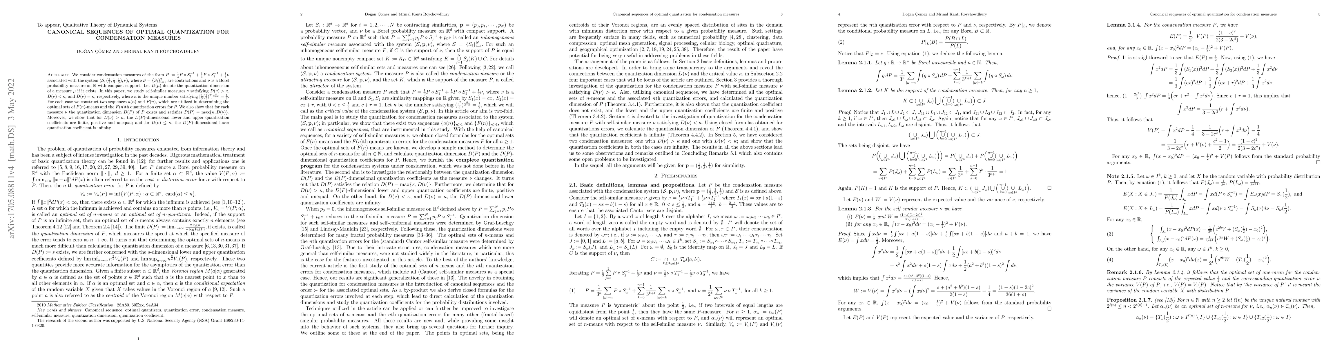 Thumbnail for Canonical sequences of optimal quantization for condensation measures