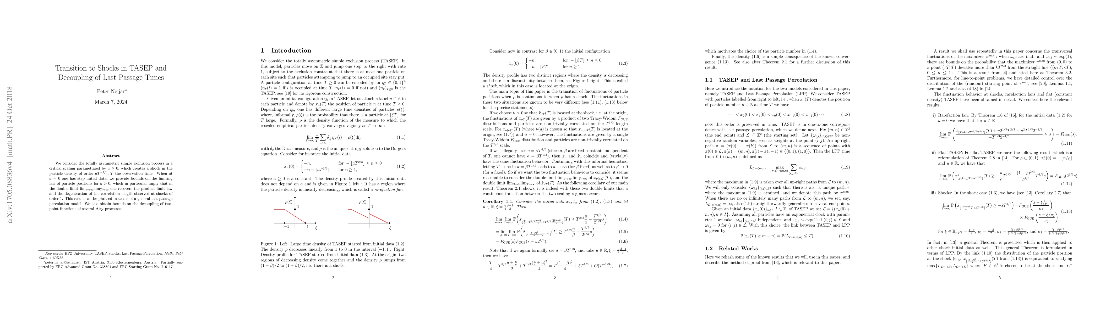 Thumbnail for Transition to Shocks in TASEP and Decoupling of Last Passage Times