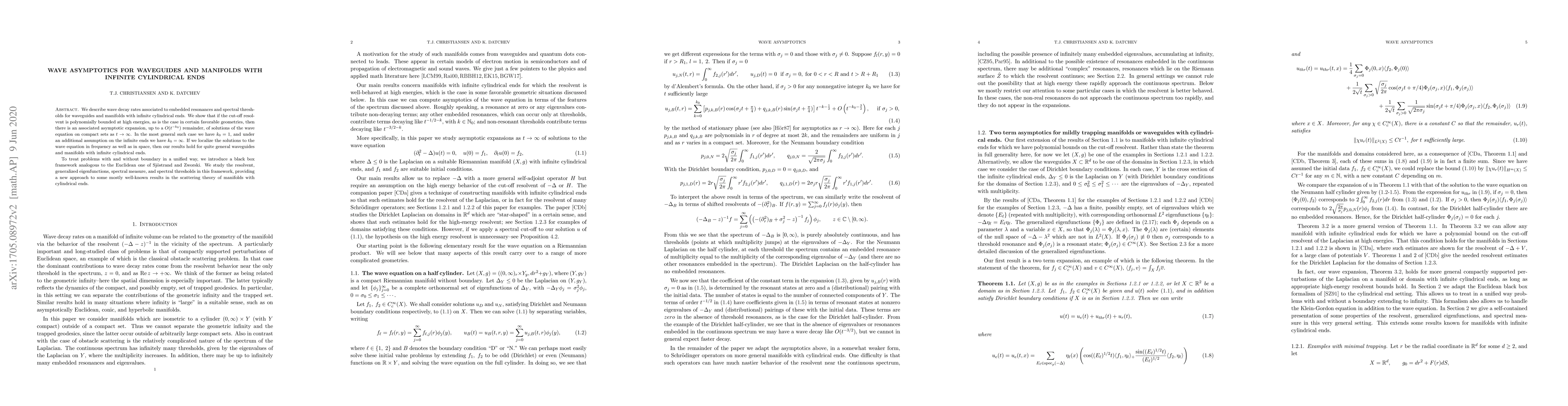 Thumbnail for Wave asymptotics for waveguides and manifolds with infinite cylindrical
  ends