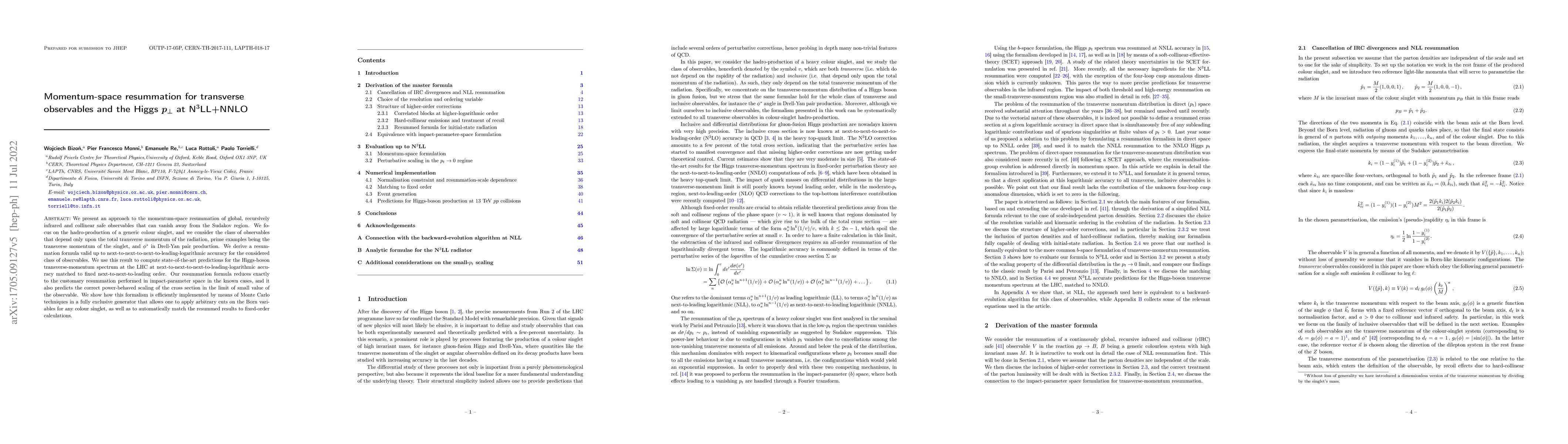 Thumbnail for Momentum-space resummation for transverse observables and the Higgs
  $p_\perp$ at N$^3$LL+NNLO