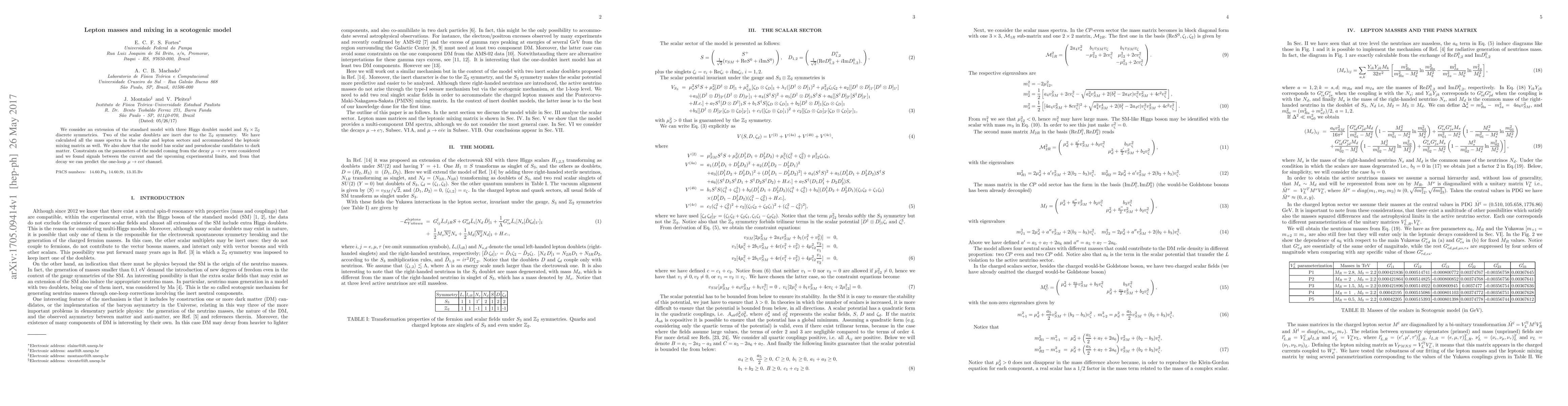 Thumbnail for Lepton masses and mixing in a scotogenic model