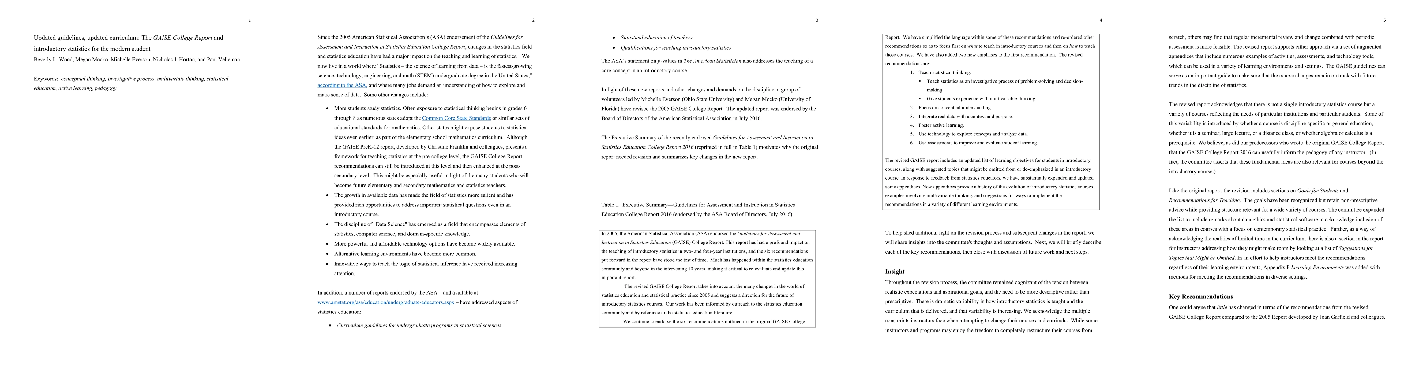 Thumbnail for Updated guidelines, updated curriculum: The GAISE College Report and
  introductory statistics for the modern student