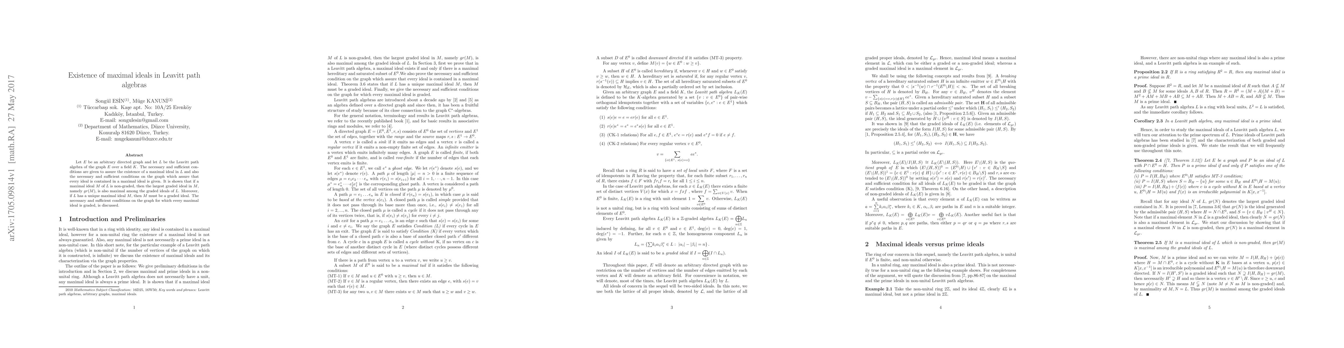 Thumbnail for Existence of maximal ideals in Leavitt path algebras