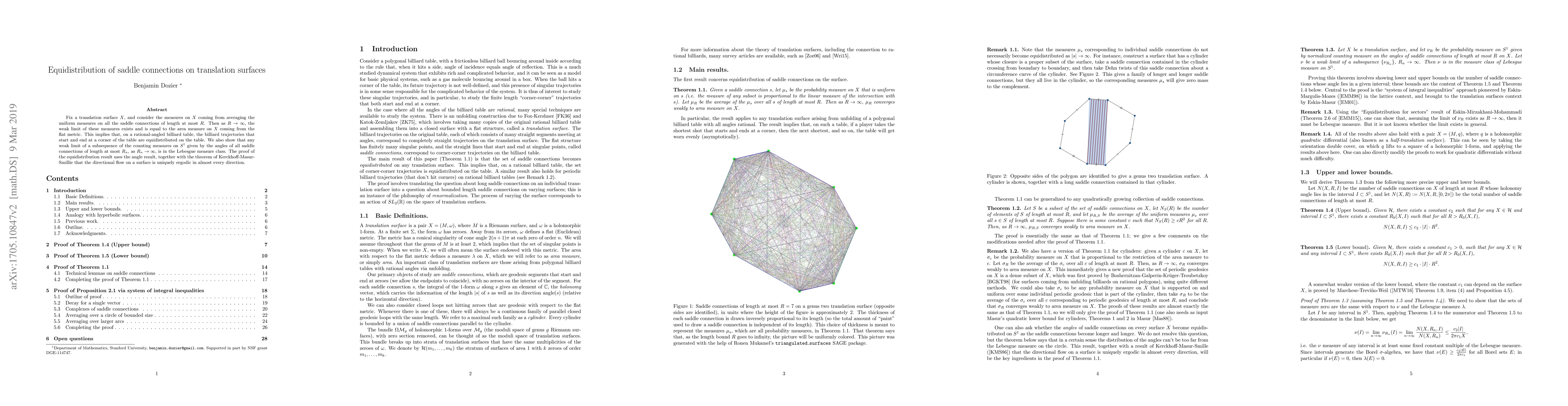 Thumbnail for Equidistribution of saddle connections on translation surfaces