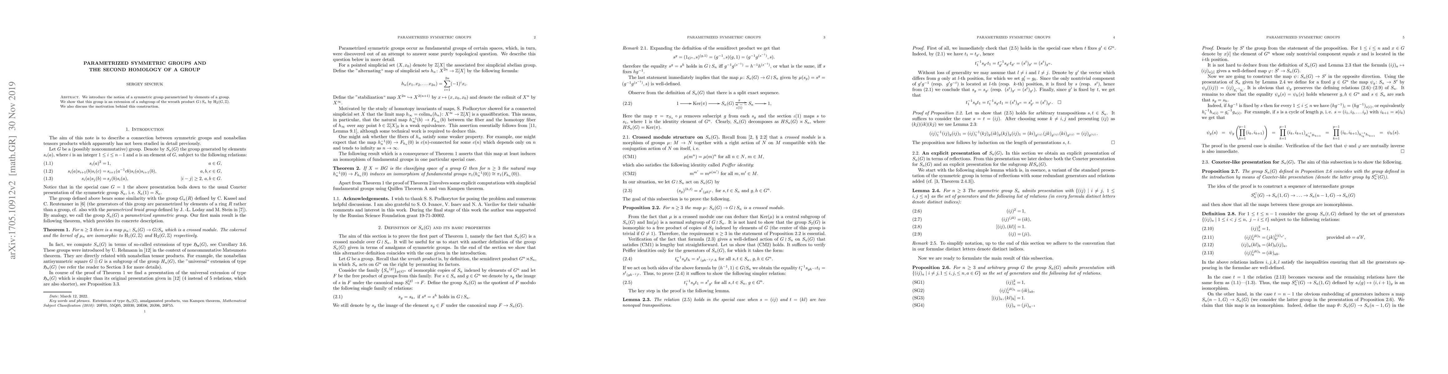 Thumbnail for Parametrized symmetric groups and the second homology of a group